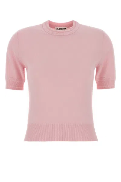 Jil Sander Wool Sweater Short Sleeves Crew Neck In Pink