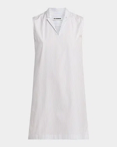 Jil Sander Pinstriped Cotton Poplin Minidress In White