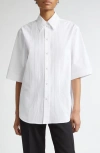 Jil Sander Pintuck Short Sleeve Cotton Button-up Shirt In Optic White