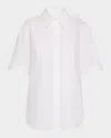 Jil Sander Pintuck Short Sleeve Cotton Button-up Shirt In Optic White
