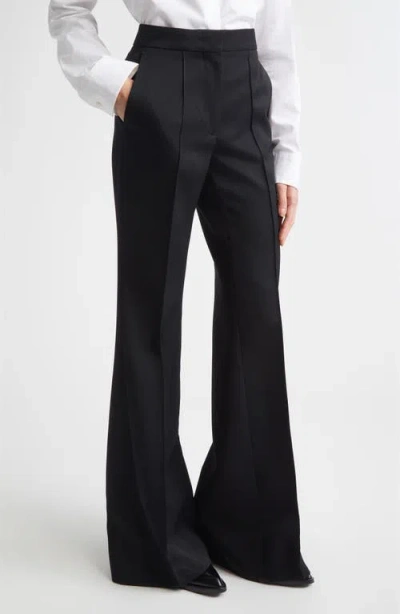 Jil Sander Pintucked Wool Grain De Poudre Flare Trousers In Black