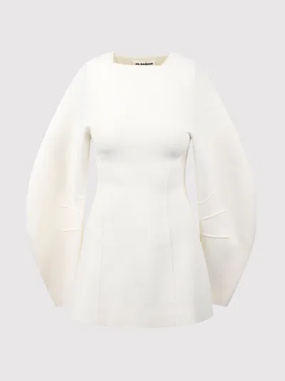 Jil Sander Piped Balloon Sleeved Jumper In White