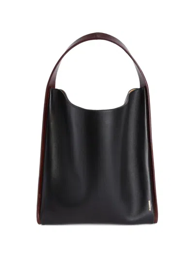 Jil Sander Pivot Leather Bucket Bag Contrast Trim Handle In White