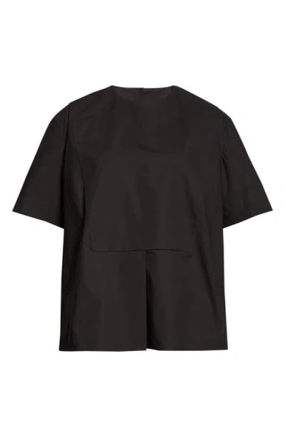 Jil Sander Plastron Back Button Cotton Poplin Top In Black