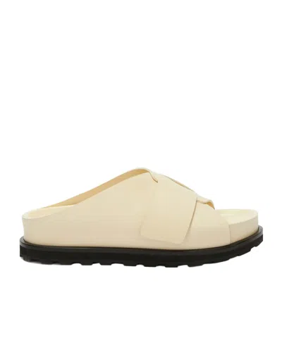 Jil Sander Platform Leather Slides In Nude