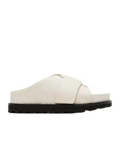 Jil Sander Platform Shearling Slides In Nude