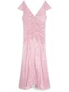 Jil Sander Open-back Ruched Pleated Satin Gown In Pink