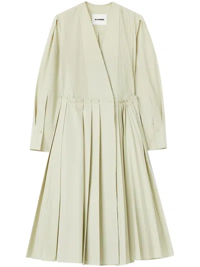 Jil Sander Pleat-detailing Cotton Dress In Green
