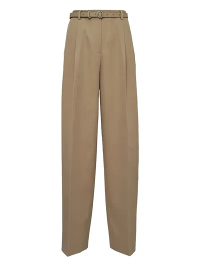 Jil Sander Pleated Belted Trousers In Brown