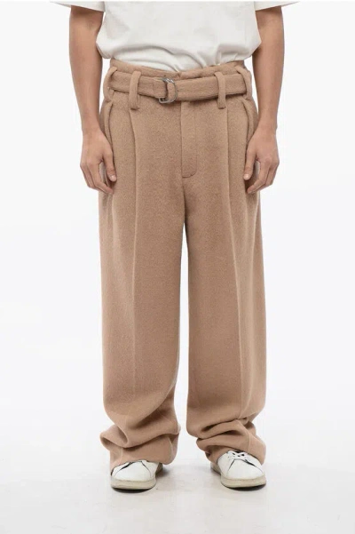 Jil Sander Pleated Belted Wool Pants In Neutral