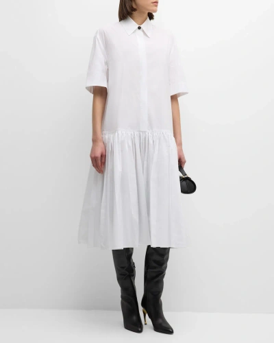 Jil Sander Pleated Circle-cut Shirtdress In Optic White