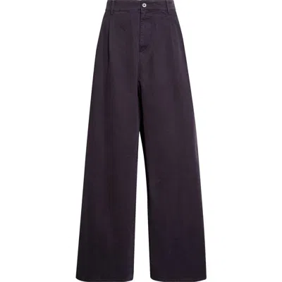 Jil Sander Pleated Cotton Drill Wide Leg Pants In Blue