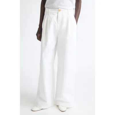 Jil Sander Pleated Cotton Drill Wide Leg Pants In White