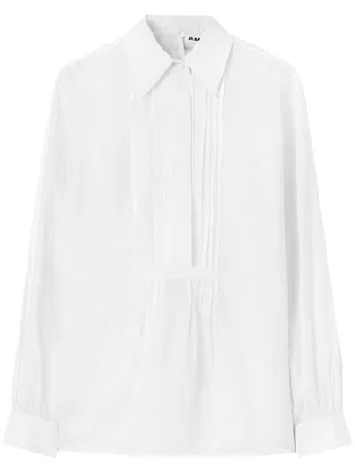 Jil Sander Pleated Cotton Shirt In White