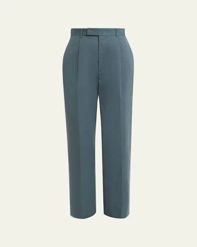 Jil Sander Pleated Cotton Straight-leg Pants In Blue