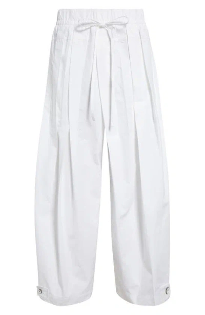 Jil Sander Pleated Cotton Wide Leg Pants In 100 Optic White