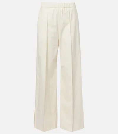 Jil Sander Pleated Cotton Wide-leg Pants In White