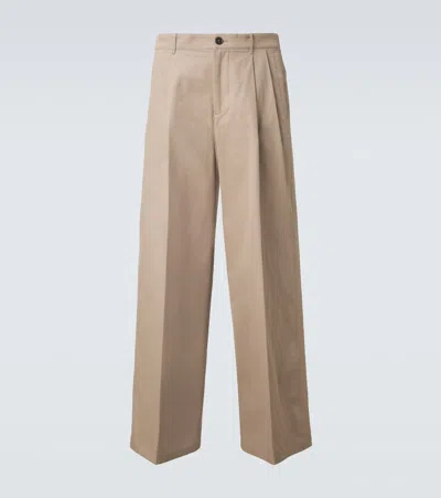 Jil Sander Pleated Cotton Wide-leg Pants In Brown