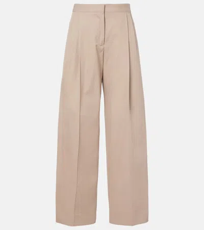 Jil Sander Pleated Cotton Wide-leg Pants In Neutral