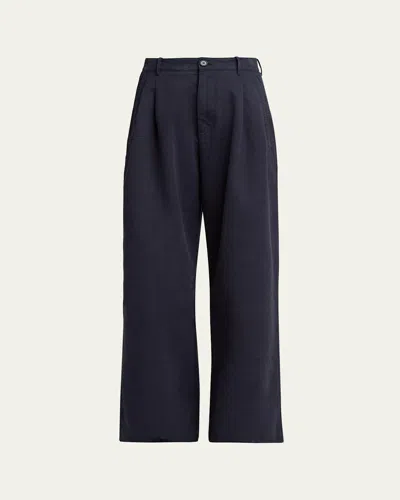Jil Sander Pleated Cotton Wide-leg Trousers In Blue