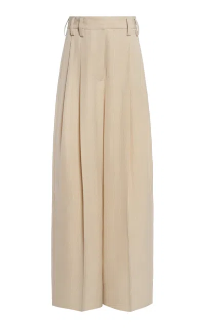 Jil Sander Pleated Crepe Suiting Wide-leg Pants In Khaki