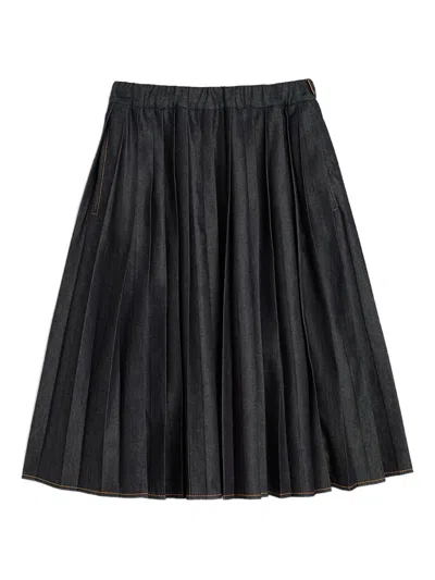 Jil Sander Pleated Denim Straight Skirt In Black