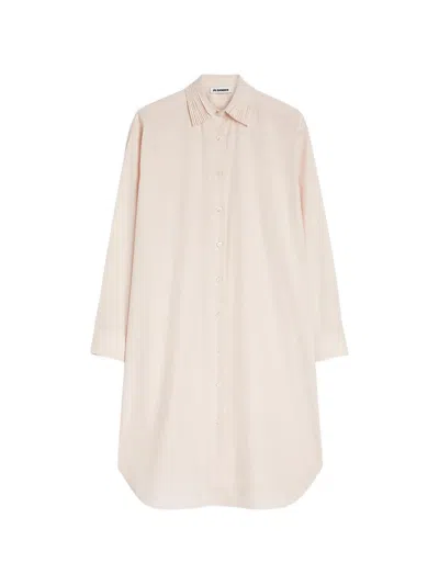 Jil Sander Cotton Poplin Shirt Dress With Multi-layered Collar In Neutral
