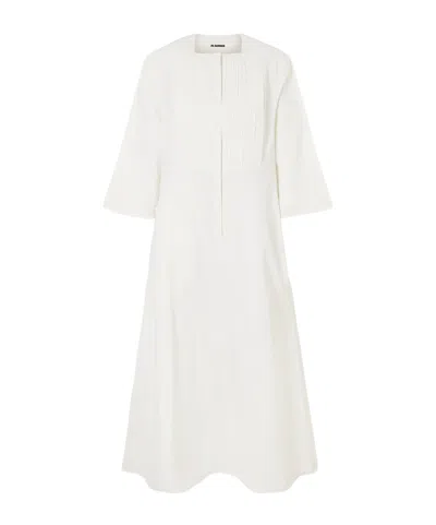 Jil Sander Pleated Linen Maxi Dress In White