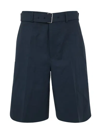Jil Sander Pleated Linen Shorts In Blue