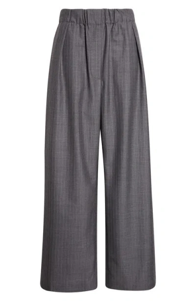 Jil Sander Pleated Pinstripe Elastic Waist Wool Wide Leg Pants In Gray