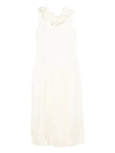 Jil Sander Pleated Ruffled Dress In White
