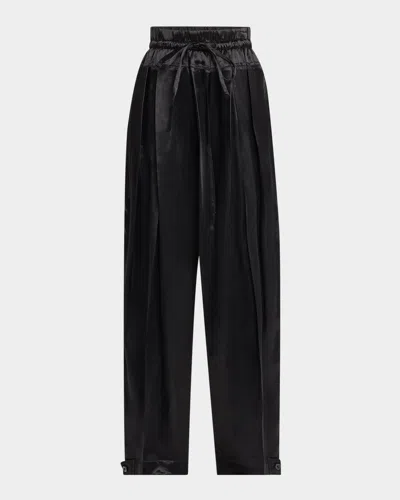 Jil Sander Pleated Satin Wide-leg Drawstring Trousers In Black