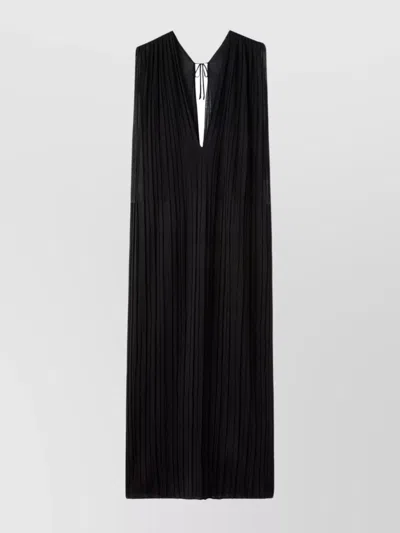 Jil Sander Pleated Plunge-neck Silk Dress In Black