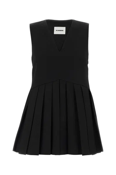 Jil Sander Virgin Wool Pleated Bodysuit In Black
