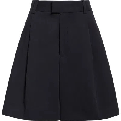 Jil Sander Pleated Voluminous Cotton Wide Leg Shorts In Navy