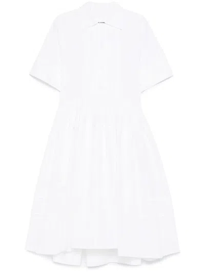 Jil Sander Pleated White Cotton Shirt Dress