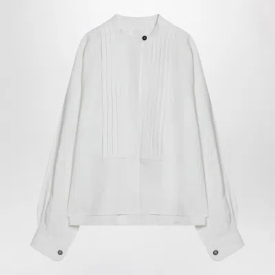 JIL SANDER PLEATED WHITE SHIRT IN LINEN