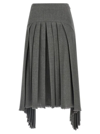 Jil Sander Pleated Wool Canvas Skirt In Gray