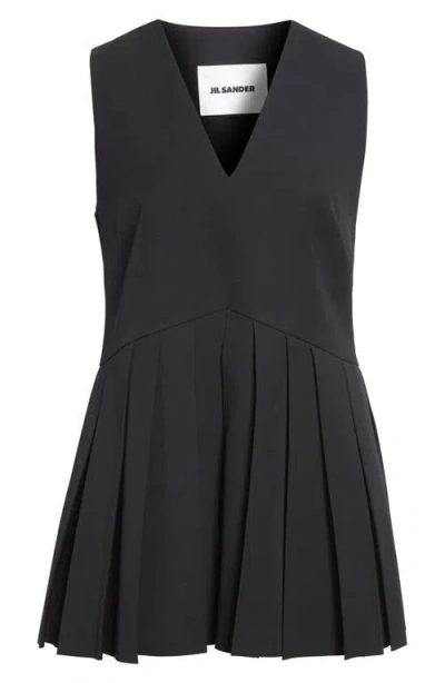 Jil Sander Pleated Wool Gabardine Top In Black