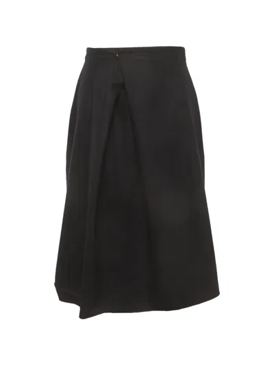 Pre-owned Jil Sander Pleated Wool Midi Skirt In Black