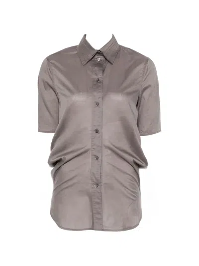 Jil Sander Pleated-collar Short-sleeved Button-down Cotton Shirt In Gray