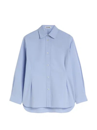 Jil Sander Pleated-waist Fil-à-fil Shirt In Blue