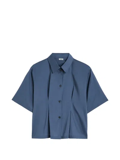 Jil Sander Pleated-waist Muslin Shirt In Blue