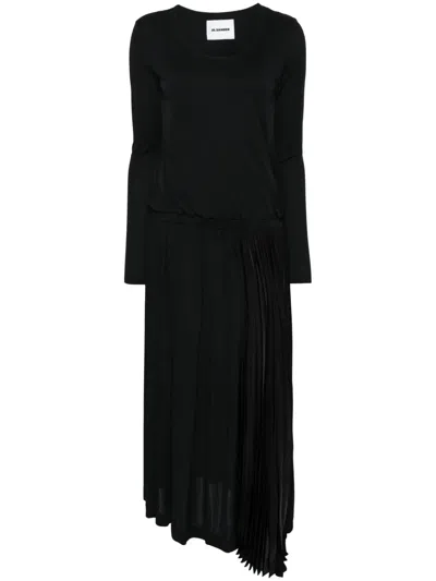 Jil Sander Plissé Midi Dress In Black