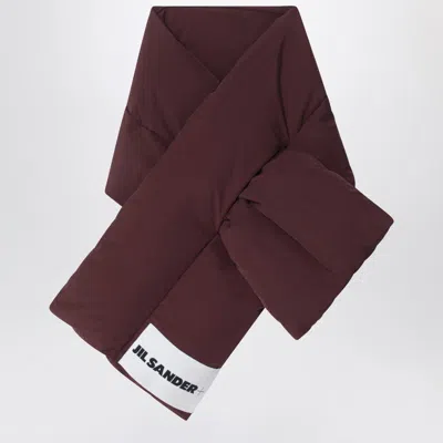 Jil Sander Plum Padded Scarf With Logo In Burgundy