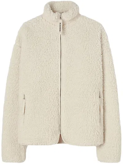 Jil Sander Plus Shearling Zipped Sweatshirt In Neutral