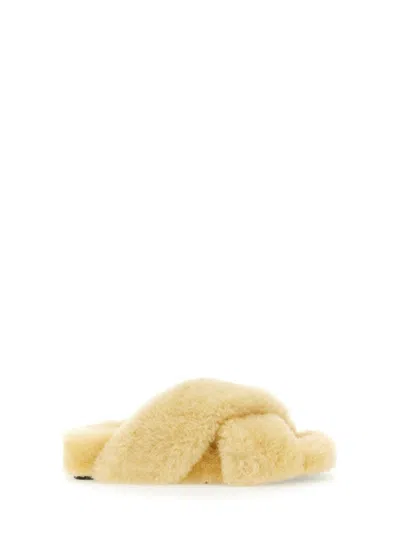 Jil Sander Plush Shearling Cross-over Sandal With Leather-covered Sole