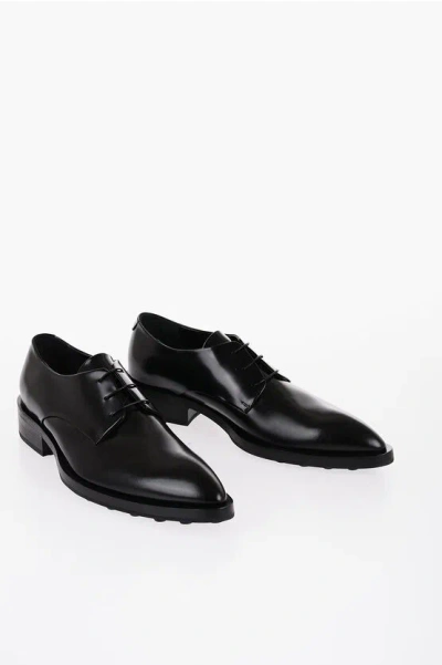 Jil Sander Point Toe Leather Derby Shoes With Rubber Sole In Black