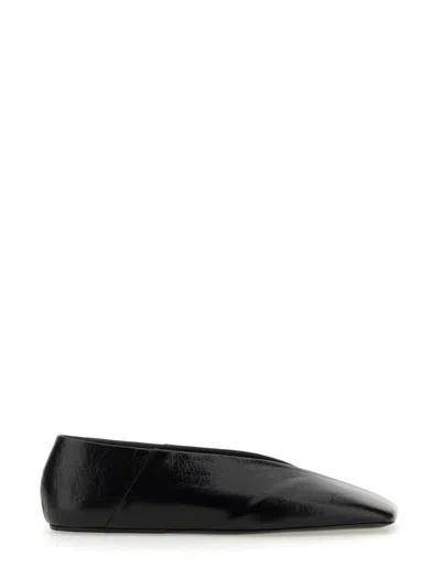 JIL SANDER JIL SANDER POINTED BLACK LEATHER SLIPPERS WITH DESIGN