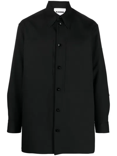 Jil Sander Pointed-collar Button-up Shirt In Schwarz